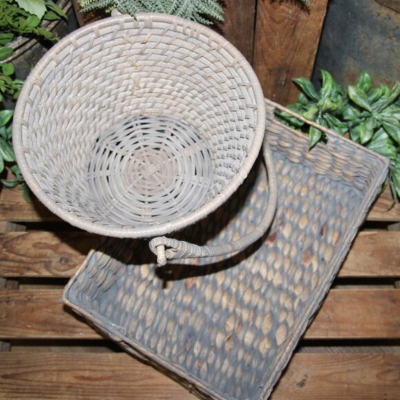 NEW Pr. of Shabby Gray Washed French Country Farmhouse Storage or Decor Baskets - Picture 6 of 8